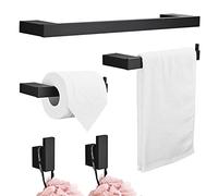 Hoomtaook 5 Piezas Toalleros de Baño, Accesorios Baño Papel Higiénico Instalación de Punzón de Superficie Acabado Negro, 2 Ganchos