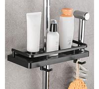 Hoomtaook Estante de ducha para barra de ducha, sin agujeros, para colgar en la ducha, con dos ganchos y ganchos para alcachofa de ducha, apto para riel de plástico de 21 mm a 25 mm, 1 unidad, color