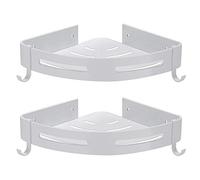 Hoomtaook Estantería de Ducha esquinera sin taladrar, Almacenamiento de baño Ducha, Accesorio para Cuarto de baño, Soporte de Ducha, sin antioxidante, de Aluminio, Juego de 2 Ganchos Blancos