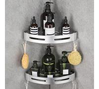 Hoomtaook Estanteria Ducha sin Taladro 2 Piezas, Adhesivo Estante Ducha Esquina con 2 Ganchos para Baño, Plata