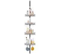 Hoomtaook Telescopica Estanteria Ducha sin Taladro, Estanteria Baño Acero Inoxidable con 4 Cestas, Estante Ducha Altura Ajustable 85-325cm para Bañera Baño y Cocina, Negro