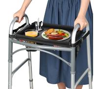HOOMTREE Bandeja para andador plegable, bandejas para caminantes desmontables con portavasos, bandejas para andadores plegables rodantes, accesorios para ancianos (negro sin bolsillos con deflectores)