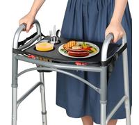 HOOMTREE Bandeja para andador plegable, bandejas para personas mayores desmontables con portavasos, bandejas para andadores plegables rodantes, accesorios para ancianos (negro sin bolsillos 2.0)