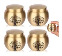 HOOMTREE Juego de 4 pequeñas urnas de recuerdo para cenizas humanas, mini urnas para cenizas hechas de latón con patrón de árbol de la vida grabado, pequeños recuerdos de cremación para cenizas
