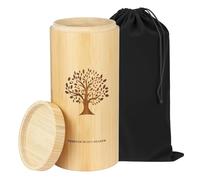 HOOMTREE Urnas Grandes para Cenizas humanas con Tapa de Rosca, urnas de cremación de bambú para Cenizas Adultos,Urna para esparcir cenizas con patrón de árbol de la Vida,13*28cm,con bolsa con cordón