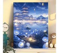 Hoonjiin Arquitectura antigua Pintura por Números para Adultos,Pintar por Numeros para Principiantes,DIY Puente Paint by Numbers Kits con Pinceles,Decoración del Hogar(40x50cm,sin marco)