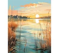 Hoonjiin Estanque de otoño Pintura por Números para Adultos,Pintar por Numeros para Principiantes,DIY Sol Paint by Numbers Kits con Pinceles,Decoración del Hogar(55x70cm,con marco)