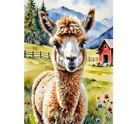 Hoonjiin Pintar por Numeros Adultos con marco Animal Alpaca,Granja DIY Pintura por Números Kit Manualidades,cuadros para pintar por numeros para Principiantes,Decoración pared Hogar 22x28inch