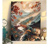 Hoonjiin Pintar por Numeros Adultos Puente antiguo,pintura por numeros Paisaje adultos,Kit de Pintura al óleo de Lienzo DIY con Pincelesy Pigmento Acrílico,Decoración del Hogar 50x65cm(con marco)
