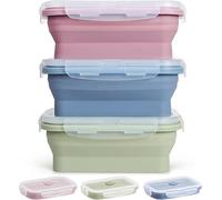 Hooolee Juego de recipientes de silicona para almacenamiento de alimentos con tapas, paquete de 3 cajas plegables de 800 ml para picnic al aire libre, microondas, lavavajillas y congelador