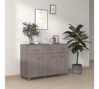 Hoopleep Aparador Hamar gris claro, 113 x 40 x 80 cm, madera maciza de pino, cómoda con 3 puertas y 3 cajones, muebles de almacenamiento robustos para dormitorio
