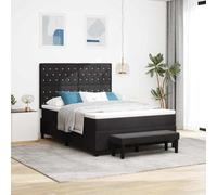 Hoopleep Black Velvet Box Spring Bed with Mattress, 140 x 190 cm Double Size, Elegant Upholstered Headboard, Sturdy Wood Frame, Medium Firme Foam Mattress for Optimal Comfort, Modern Bedroom Furniture