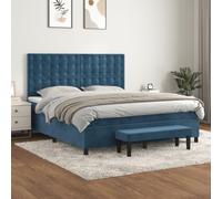 Hoopleep Dark Blue Velvet Boxspring Bed with Mattress, 160 x 200 cm Queen Size, Altura Adjustable Headboard, Pocket Spring Mattress, Medium Firm Support for Deep Sleep