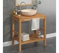 Hoopleep Lavabo de madera maciza de teca con lavabo de mármol crema, 74 x 45 x 75 cm, armario bajo lavabo para baño con barra de toallas, armario de baño robusto para baños pequeños