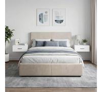 Hoopleep Mesita de noche montada en la pared, 2 unidades, color blanco brillante, con 2 cajones y estante, ahorra espacio para dormitorio, habitación de invitados, habitación juvenil