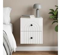 Hoopleep Mesita de noche montada en la pared, color blanco brillante, 33 x 34,5 x 40 cm, con 2 cajones, espacio de almacenamiento para dormitorio, habitación juvenil, ahorra espacio