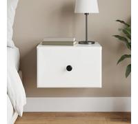 Hoopleep Mesita de noche montada en la pared, color blanco brillante, con cajón y compartimento, 34,5 x 33 x 20 cm, para dormitorio, habitación de invitados, habitación juvenil