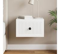 Hoopleep Mesita de noche montada en la pared, color blanco brillante, de madera, 33 x 34,5 x 20 cm, con cajón, ahorra espacio para dormitorio, habitación juvenil, habitación de invitados