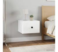 Hoopleep Mesita de noche montada en la pared, color blanco brillante, de madera, 34,5 x 33 x 20 cm, con 2 cajones y compartimento, ahorra espacio para dormitorio, habitación de invitados