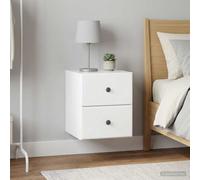 Hoopleep Mesita de noche montada en la pared, color blanco brillante, de madera, 34,5 x 33 x 40 cm, 2 unidades, con cajón, estantería y espacio de almacenamiento para dormitorio, habitación juvenil