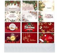 HOOPOE Postales Navidad,12 Piezas Tarjetas Navidad con Sobres y Pegatinas,Christmas Cards Dobladas,Postal Navidad de Regalos Navidad,Felicitaciones Navideñas para DIY Saludos Escritos a Mano