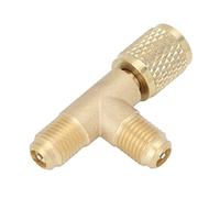 Hoopoocolor Adaptador en T con Núcleo de Válvula, Estructura Resistente SAE de Latón de 1/4 Pulg Adaptador en T de Acoplamiento Rápido con Núcleo para R22 R12 R134, Sello Fuerte Resistente Al Óxido