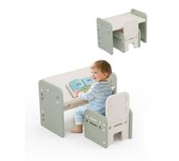 hoopyosms Mesa y Silla para Niños, Mesa de Actividades con Superficie Inclinada para Dibujar, Leer, Escribir y Jugar(Verde)