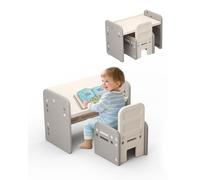 hoopyosms Mesa y Silla para Niños, Mesa de Actividades con Superficie Inclinada para Dibujar, Leer, Escribir y Jugar(Gris)