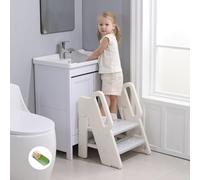 hoopyosms Taburete plegable para niños, ajustable de 3 a 2, taburete para fregadero de baño, taburete de entrenamiento para inodoro con pasamanos, ayudante de cocina para bebés, escalera con