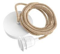 Hoopzi - Cable de suspensión para lámpara colgante Cuerda y Blanco - Cable eléctrico de tela 2,5m - 1 x bombilla portalámparas E27 - Para salón, cocina, dormitorio - Modelo Hang 1