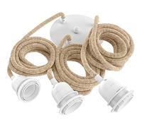 Hoopzi - Cable de suspensión para lámpara colgante Cuerda y Blanco - Cable eléctrico de tela 2,5m - 3 x bombillas portalámparas E27 - Para salón, cocina, dormitorio - Modelo Hang 3