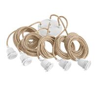 Hoopzi - Cable de suspensión para lámpara colgante Cuerda y Blanco - Cable eléctrico de tela 3,5m - 5 x bombillas portalámparas E27 - Para salón, cocina, dormitorio - Modelo Hang 5