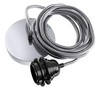 Hoopzi - Cable de suspensión para lámpara colgante Gris Metal - Cable eléctrico de tela 2,5m - 1 x bombilla portalámparas E27 - Para salón, cocina, dormitorio - Modelo Hang 1