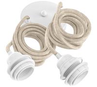 Hoopzi - Lámpara colgante 2 bombillas - 2,5m - Cable de lino - Lámpara de techo para salón, cocina, dormitorio - Modelo Hang 2 Lino Natural Pavillón Blanco