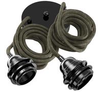 Hoopzi - Lámpara colgante 2 bombillas - 2,5m - Cable de lino - Lámpara de techo para salón, cocina, dormitorio - Modelo Hang 2 Lino Kaki