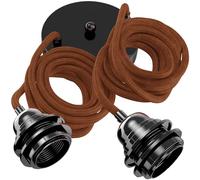 Hoopzi - Lámpara colgante 2 bombillas - 2,5m - Cable de lino - Lámpara de techo para salón, cocina, dormitorio - Modelo Hang 2 Lino Ladrillo