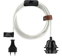 Hoopzi - Portalamparas E27 con Enchufe y interruptor 4,5 Metros - Cable Electrico Trenzado - Bala Blanco Brillante