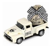Hooqict Mini camión de metal blanco con granos de arpillera para decoración del hogar, granja, cocina, bandeja escalonada, accesorios de cafetería, decoración de estación de café