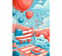 Hooray: A Cute Kawaii Patriotic Lined Journal | Kids 4th of July Notebook for Boys & Girls: Independence Day Fireworks & Cartoon USA Diary | 200-Page ... Red White & Blue Summer Gift for Teachers 6x9