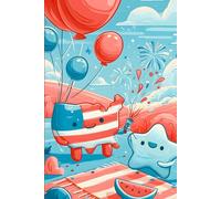 Hooray: A Cute Kawaii Patriotic Lined Journal | Kids 4th of July Notebook for Boys & Girls: Independence Day Fireworks & Cartoon USA Diary | 200-Page ... Red White & Blue Summer Gift for Teachers 6x9
