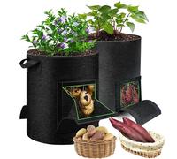 HOORayeah Paquete de 2 bolsas de cultivo de patatas de 37,9 litros - Bolsas de cultivo de plantas con asas y 2 solapas visibles para patatas, zanahorias, tomates y otras verduras