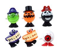 HOOTNEE 1 Juego de 6 Juguetes de Cuerda para Saltar de ABS Colores Naranja y Rojo Incluye Muñecos de Halloween como Dientes Calabaza Pirata Bruja y Ojo Adecuado para Fiestas de