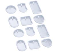 HOOTNEE 12 Moldes de Silicona Epoxi para Manualidades de Colgantes y Llaveros, Set 12 Piezas (corazón, Escudo, Óvalo, Círculo, Rectángulo y Cuadrado, 2 Unidades Cada Uno), Flexible y