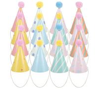 HOOTNEE 14piezas Sombreros de Papel para Cumpleaños de Gorros de Fiesta Coloridos Pompón Gorros de Cono Feliz Cumpleaños para Fiesta Infantil Aula