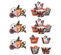 HOOTNEE 2 Juegos Decoración Pasteles Halloween con Calabazas Fantasmas y Arañas Papel para Cupcakes con Toppers para Fiesta y Accesorios Temáticos