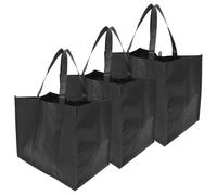 HOOTNEE 3 piezas Bolsa de Compras Reutilizable Bolsa de Mano Portátil Tela No Tejida Negra para Supermercado Picnic y Viaje