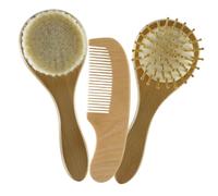 HOOTNEE Cepillo de Lana para Ñiño Recién Nacido Kit de Cuidado del Cuero Cabelludo y Peine de Madera Natural para Niños Pequeños Set 3 Piezas para Higiene y Bienestar Infantil
