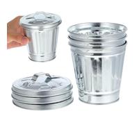 HOOTNEE Conjunto de 3 Mini Botes de Basura de Hierro Plateado para Escritorio, Ligeros y Creativos, Ideales para Almacenamiento en Casa u Oficina