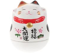HOOTNEE Figurita Gato Fortuna Tumbler Decorativo De Cerámica Blanca Estilo Japonés para Escritorio Adorno Estable y Suave con Diseño Inclinable Antivuelco Pequeña Decoración para Mesa