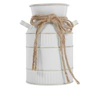 HOOTNEE Florero de Metal Vintage con Asa Estilo Europeo Cubo Decorativo para Flores Secas Jarrón Rústico de Hierro Blanco Compacto Adecuado para Plantas Interiores y Decoración